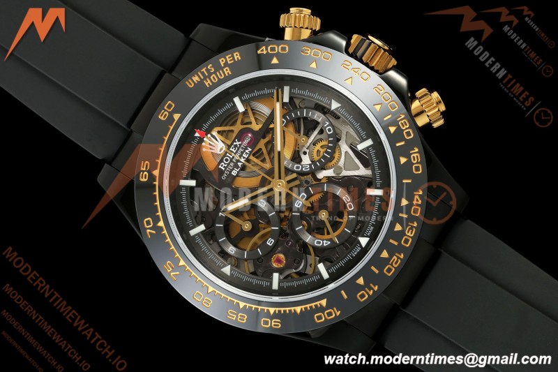 Rolex - Daytona Blaken 40mm Black PVD/RU Cronus Art Gold Skeleton Sonic DD4130 | 롤렉스 데이토나 블레이크 40mm 블랙 PVD/RU 크로너스 아트 골드 스켈레톤 소닉 DD4130