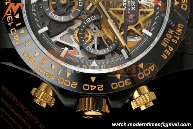 Rolex - Daytona Blaken 40mm Black PVD/RU Cronus Art Gold Skeleton Sonic DD4130 | 롤렉스 데이토나 블레이크 40mm 블랙 PVD/RU 크로너스 아트 골드 스켈레톤 소닉 DD4130