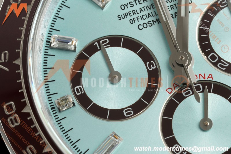Rolex - Daytona 126506 40mm Gain Weight Brn CER/SS I-Blu/Dia UFO UF4131 Free Sprung | 롤렉스 데이토나 126506 40mm, 브라운 세라믹/스테인리스 스틸, 아이스 블루 다이얼/다이아몬드, UFO UF4131 무브먼트, 프리 스프링 밸런스 휠