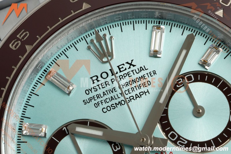 Rolex - Daytona 126506 40mm Gain Weight Brn CER/SS I-Blu/Dia UFO UF4131 Free Sprung | 롤렉스 데이토나 126506 40mm, 브라운 세라믹/스테인리스 스틸, 아이스 블루 다이얼/다이아몬드, UFO UF4131 무브먼트, 프리 스프링 밸런스 휠