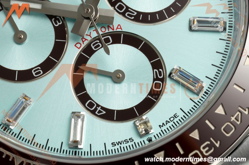 Rolex - Daytona 126506 40mm Gain Weight Brn CER/SS I-Blu/Dia UFO UF4131 Free Sprung | 롤렉스 데이토나 126506 40mm, 브라운 세라믹/스테인리스 스틸, 아이스 블루 다이얼/다이아몬드, UFO UF4131 무브먼트, 프리 스프링 밸런스 휠