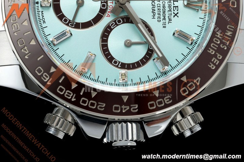 Rolex - Daytona 126506 40mm Gain Weight Brn CER/SS I-Blu/Dia UFO UF4131 Free Sprung | 롤렉스 데이토나 126506 40mm, 브라운 세라믹/스테인리스 스틸, 아이스 블루 다이얼/다이아몬드, UFO UF4131 무브먼트, 프리 스프링 밸런스 휠