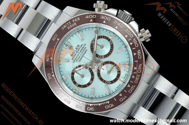 Rolex - Daytona 126506 40mm Gain Weight Brn CER/SS I-Blu/Dia UFO UF4131 Free Sprung | 롤렉스 데이토나 126506 40mm, 브라운 세라믹/스테인리스 스틸, 아이스 블루 다이얼/다이아몬드, UFO UF4131 무브먼트, 프리 스프링 밸런스 휠