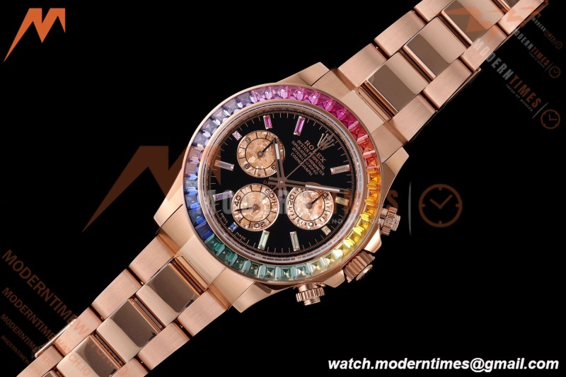 Rolex - Daytona Rainbow 116595 RBOW 40mm Gain Weight RG/RG Black/Dia AVF DD4130