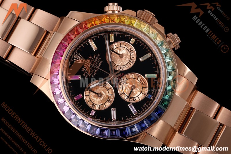 Rolex - Daytona Rainbow 116595 RBOW 40mm Gain Weight RG/RG Black/Dia AVF DD4130