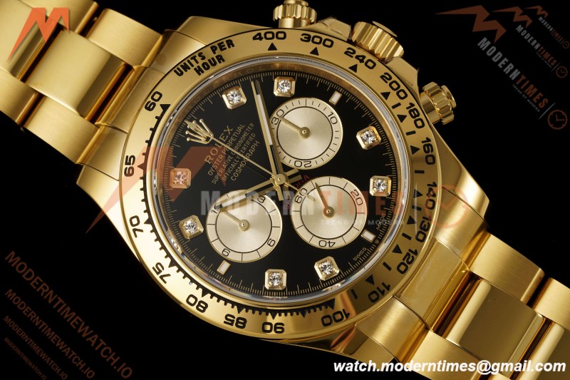 Rolex - Daytona 126508 40mm 904L YG/YG Blk/Gold Diamond Dial RWF JH4131 Weighted Free Sprung 