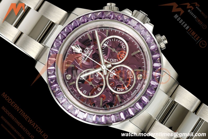 Rolex - Daytona 40mm Artisans De Genève Purple Seal SS/SS Purple Crystal Skeleton Dial Sonic SA4130