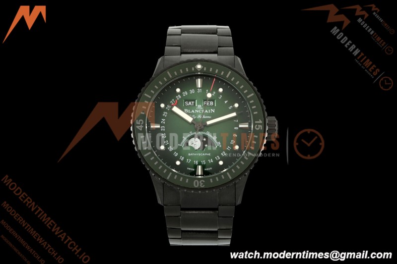 Blancpain - Fifty Fathoms 5054 Bathyscaphe Complete Calendar Moon Phases Black Ceramic Green Dial DDDF A6654