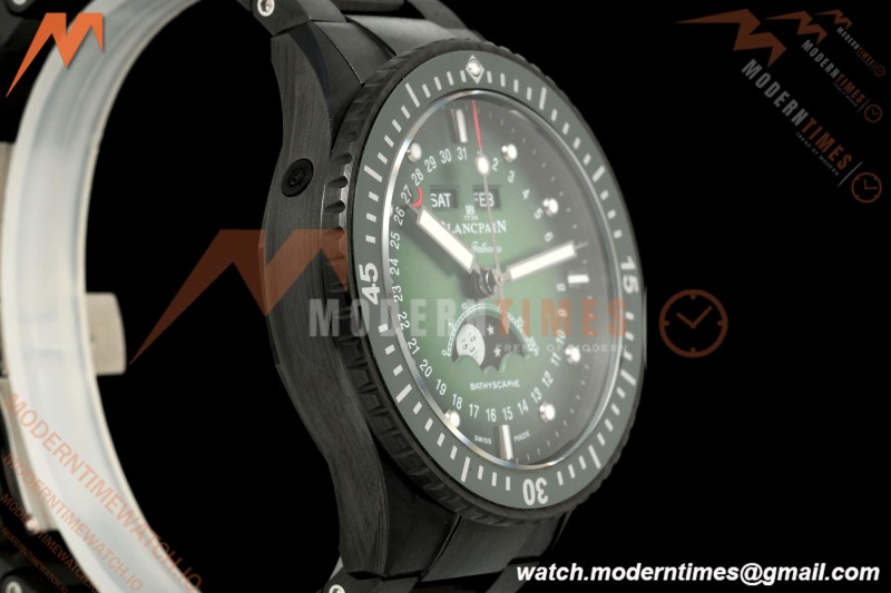 Blancpain - Fifty Fathoms 5054 Bathyscaphe Complete Calendar Moon Phases Black Ceramic Green Dial DDDF A6654