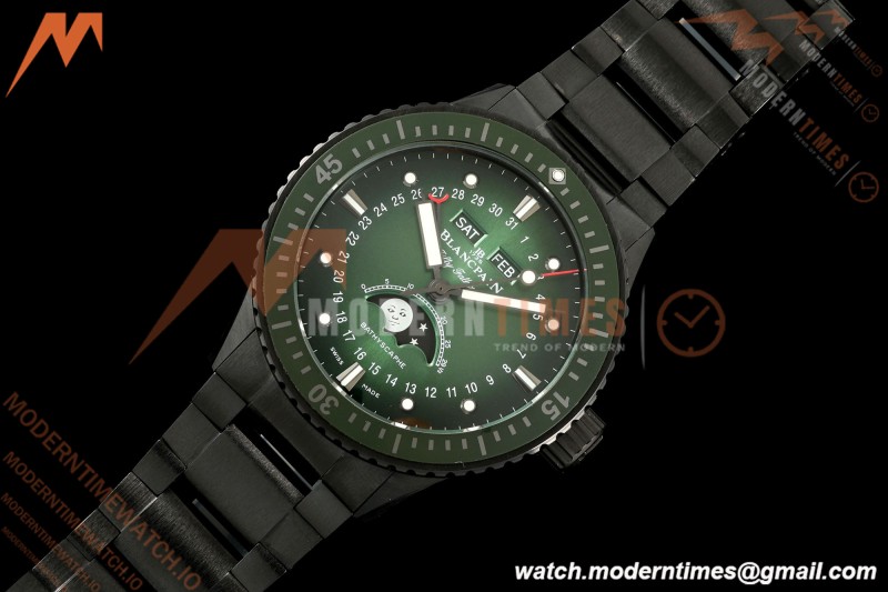Blancpain - Fifty Fathoms 5054 Bathyscaphe Complete Calendar Moon Phases Black Ceramic Green Dial DDDF A6654