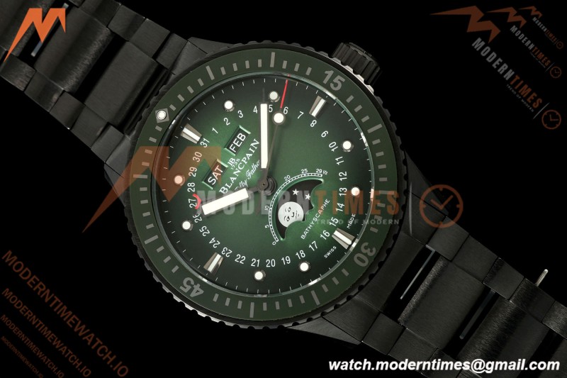 Blancpain - Fifty Fathoms 5054 Bathyscaphe Complete Calendar Moon Phases Black Ceramic Green Dial DDDF A6654
