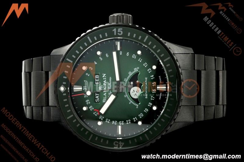 Blancpain - Fifty Fathoms 5054 Bathyscaphe Complete Calendar Moon Phases Black Ceramic Green Dial DDDF A6654