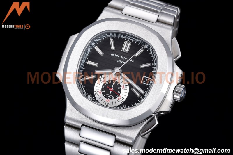 Patek Philippe - Nautilus Chronograph 5980 SS/SS Black PPF A7750 Mod