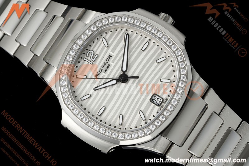 Patek Philippe - Nautilus Ladies 7118 35mm SS/SS Wht/Stk Diamonod 3KF DD324
