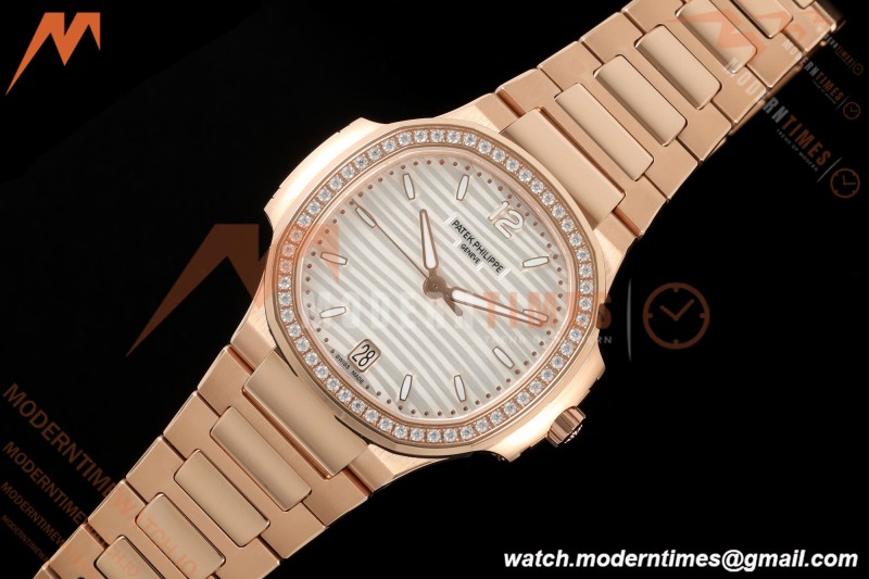 Patek Philippe - Nautilus Ladies 7118 35mm RG/DIA Wht/Stk DDF DD324 | 파텍 필립 - 노틸러스 레이디스 7118 35mm 로즈 골드/다이아 화이트/바 인덱스 DDF DD324