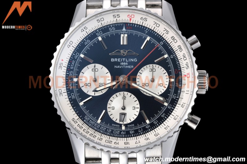 Breitling - Navitimer Chronograph B01 43mm SS/SS Blue/Wht BLS A7750 Mod