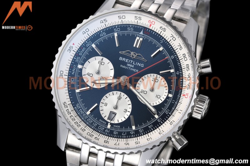 Breitling - Navitimer Chronograph B01 43mm SS/SS Blue/Wht BLS A7750 Mod