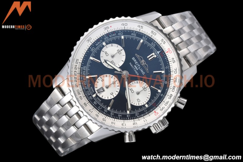 Breitling - Navitimer Chronograph B01 43mm SS/SS Blue/Wht BLS A7750 Mod