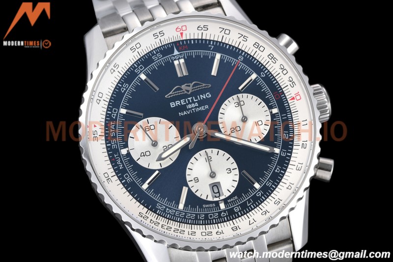Breitling - Navitimer Chronograph B01 43mm SS/SS Blue/Wht BLS A7750 Mod