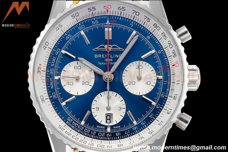 Breitling - Navitimer Chronograph B01 43mm SS/LE Blue/Wht BLS A7750 Mod