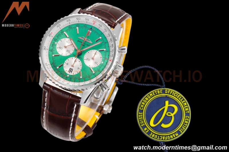 Breitling - Navitimer Chronograph B01 43mm SS/LE Mint Green/Wht BLS A7750 Mod