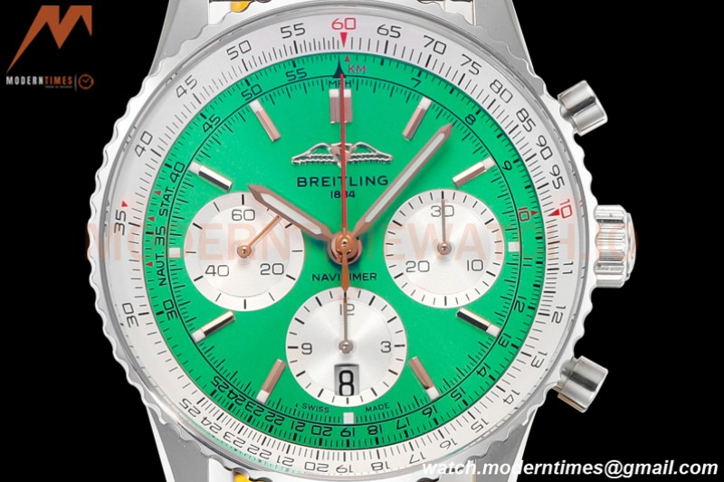 Breitling - Navitimer Chronograph B01 43mm SS/LE Mint Green/Wht BLS A7750 Mod