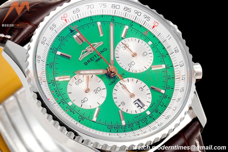 Breitling - Navitimer Chronograph B01 43mm SS/LE Mint Green/Wht BLS A7750 Mod
