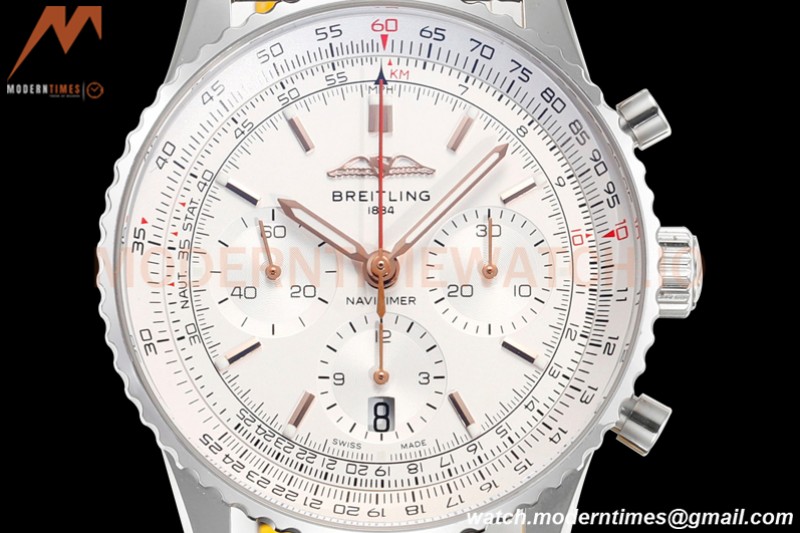 Breitling - Navitimer Chronograph B01 43mm SS/LE Wht/Stk BLS A7750 Mod