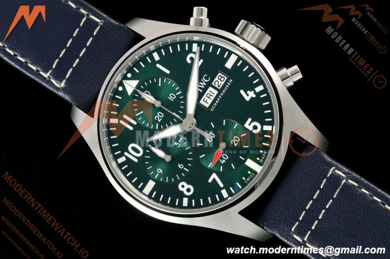 IWC - Pilots Chrono IW388103 41mm SS/LE Grn/Num APSF Cal. 69385 Mod