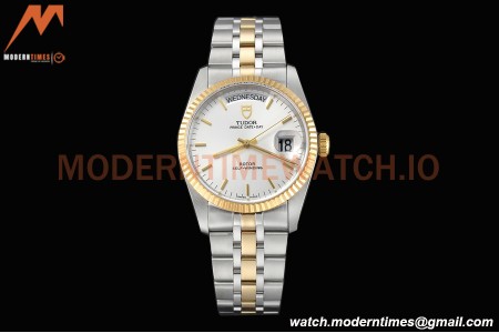 Tudor - Prince Date-Day 36mm Automatic YG/SS Wht/Stk MKS A2824