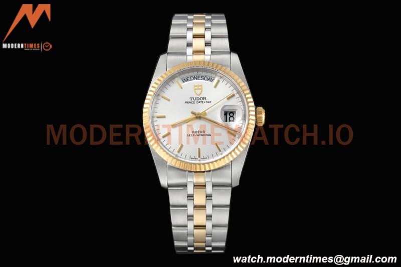 Tudor - Prince Date-Day 36mm Automatic YG/SS Wht/Stk MKS A2824