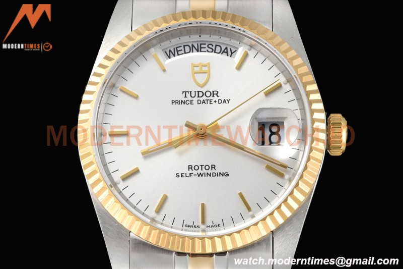 Tudor - Prince Date-Day 36mm Automatic YG/SS Wht/Stk MKS A2824