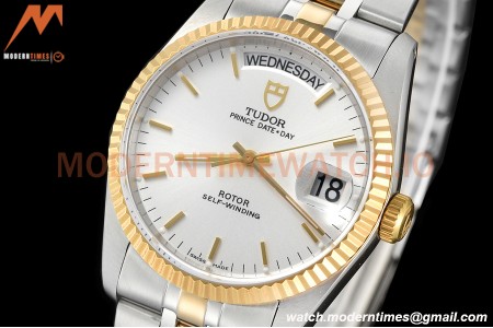 Tudor - Prince Date-Day 36mm Automatic YG/SS Wht/Stk MKS A2824
