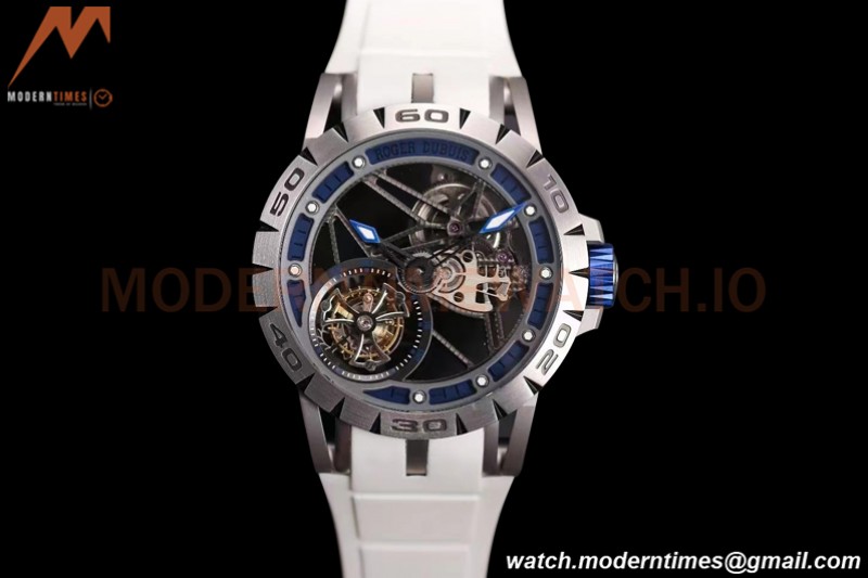 Roger Dubuis - Excalibur Spider 45mm TI/RU White/Blue Skeleton Flying Tourbillon JBF