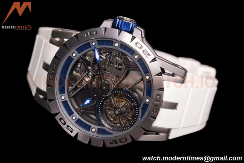 Roger Dubuis - Excalibur Spider 45mm TI/RU White/Blue Skeleton Flying Tourbillon JBF