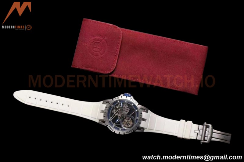 Roger Dubuis - Excalibur Spider 45mm TI/RU White/Blue Skeleton Flying Tourbillon JBF