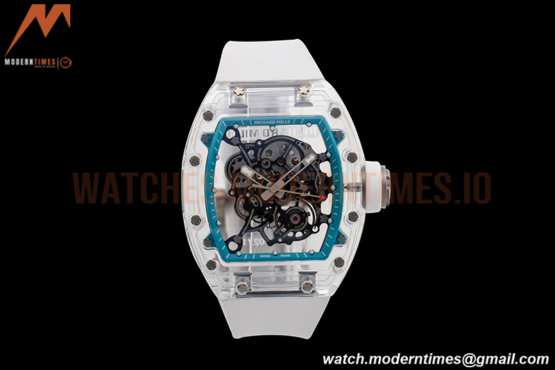 Richard Mille - RM055 Transparent SONIC Edition Skeleton Blue Dial on White Nylon Strap Clone RMUL2