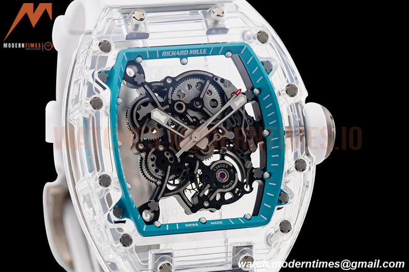 Richard Mille - RM055 Transparent SONIC Edition Skeleton Blue Dial on White Nylon Strap Clone RMUL2