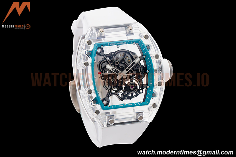 Richard Mille - RM055 Transparent SONIC Edition Skeleton Blue Dial on White Nylon Strap Clone RMUL2