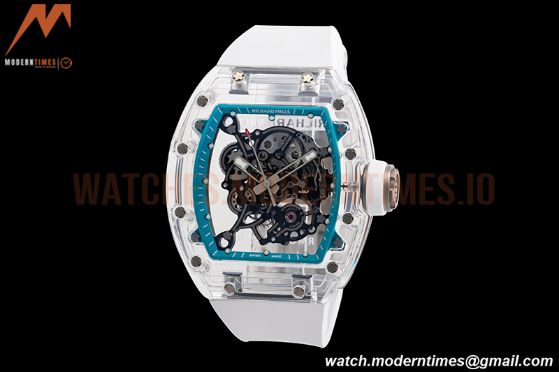 Richard Mille - RM055 Transparent SONIC Edition Skeleton Blue Dial on White Nylon Strap Clone RMUL2