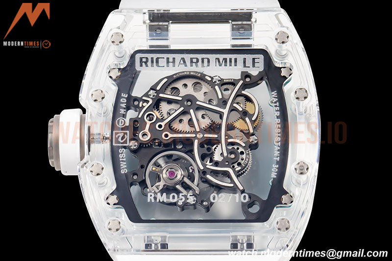 Richard Mille - RM055 Transparent SONIC Edition Skeleton Blue Dial on White Nylon Strap Clone RMUL2