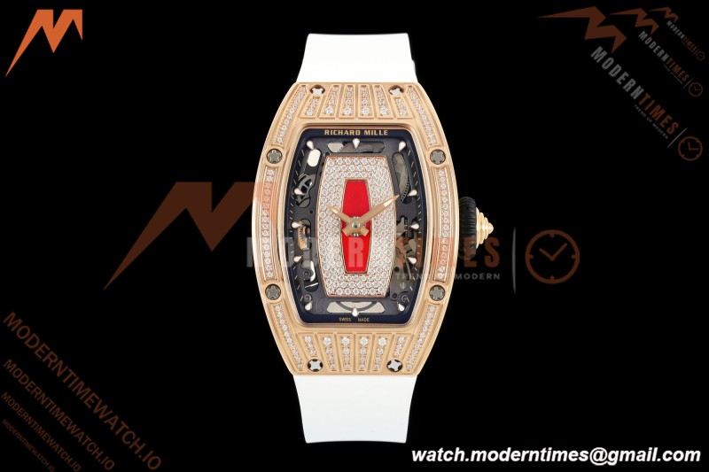 Richard Mille - RM07-01 Damen Roségold Diamant WHT/RU Rote Lippen ZF Asiatisch CRMA2 | 리차드 밀 - RM07-01 레이디스 로즈 골드 다이아몬드 화이트/러시안블루 레드 립스 ZF 아시안 CRMA2