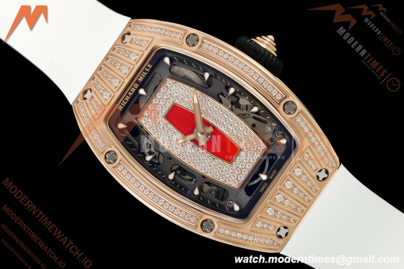 Richard Mille - RM07-01 Damen Roségold Diamant WHT/RU Rote Lippen ZF Asiatisch CRMA2 | 리차드 밀 - RM07-01 레이디스 로즈 골드 다이아몬드 화이트/러시안블루 레드 립스 ZF 아시안 CRMA2