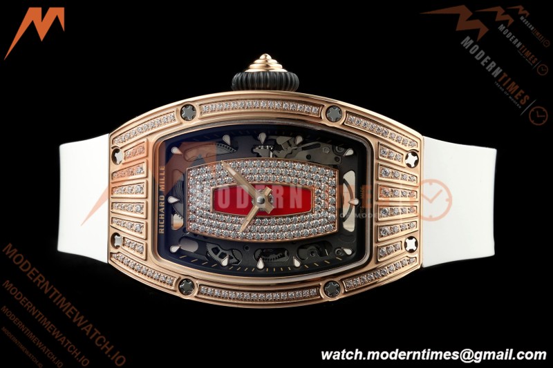 Richard Mille - RM07-01 Damen Roségold Diamant WHT/RU Rote Lippen ZF Asiatisch CRMA2 | 리차드 밀 - RM07-01 레이디스 로즈 골드 다이아몬드 화이트/러시안블루 레드 립스 ZF 아시안 CRMA2