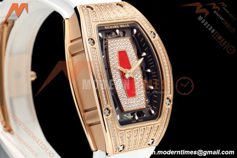 Richard Mille - RM07-01 Damen Roségold Diamant WHT/RU Rote Lippen ZF Asiatisch CRMA2 | 리차드 밀 - RM07-01 레이디스 로즈 골드 다이아몬드 화이트/러시안블루 레드 립스 ZF 아시안 CRMA2