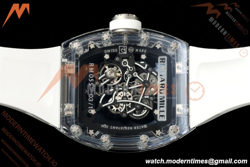 Richard Mille - RM055 AET Remould Transparent Crystal White Strap White Rehaut Skeleton SONIC RMUL2