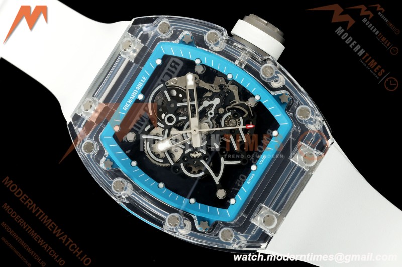 Richard Mille - RM055 AET Remould Transparent Crystal White Strap Blue Rehaut Skeleton SONIC RMUL2
