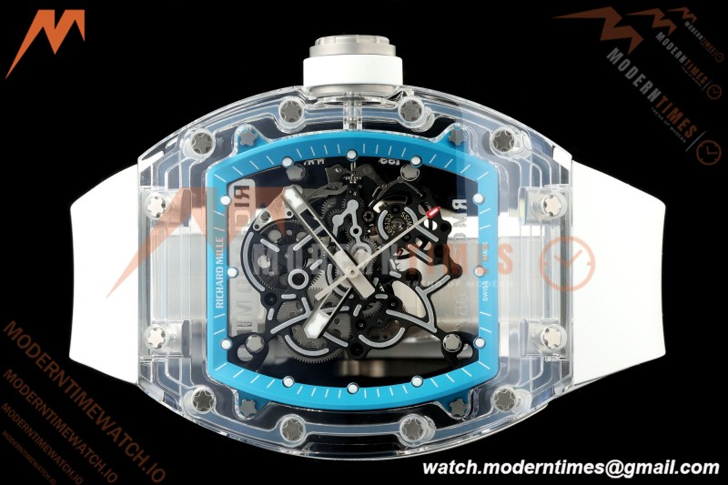 Richard Mille - RM055 AET Remould Transparent Crystal White Strap Blue Rehaut Skeleton SONIC RMUL2