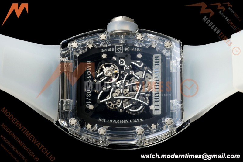 Richard Mille - RM055 AET Remould Transparent Crystal Transparent Strap White Rehaut Skeleton SONIC RMUL2