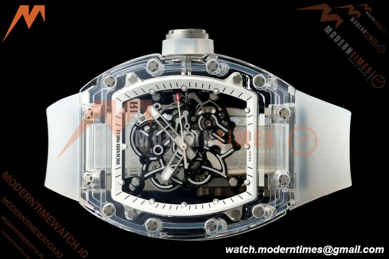 Richard Mille - RM055 AET Remould Transparent Crystal Transparent Strap White Rehaut Skeleton SONIC RMUL2
